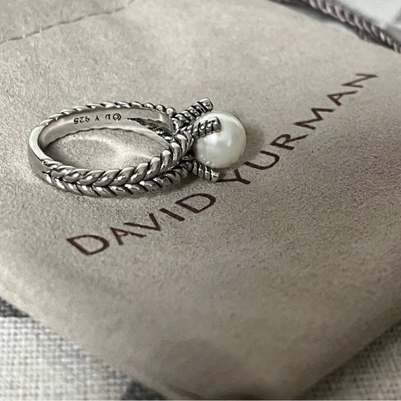 David Yurman Silver Ring with Pearl Accent sz7